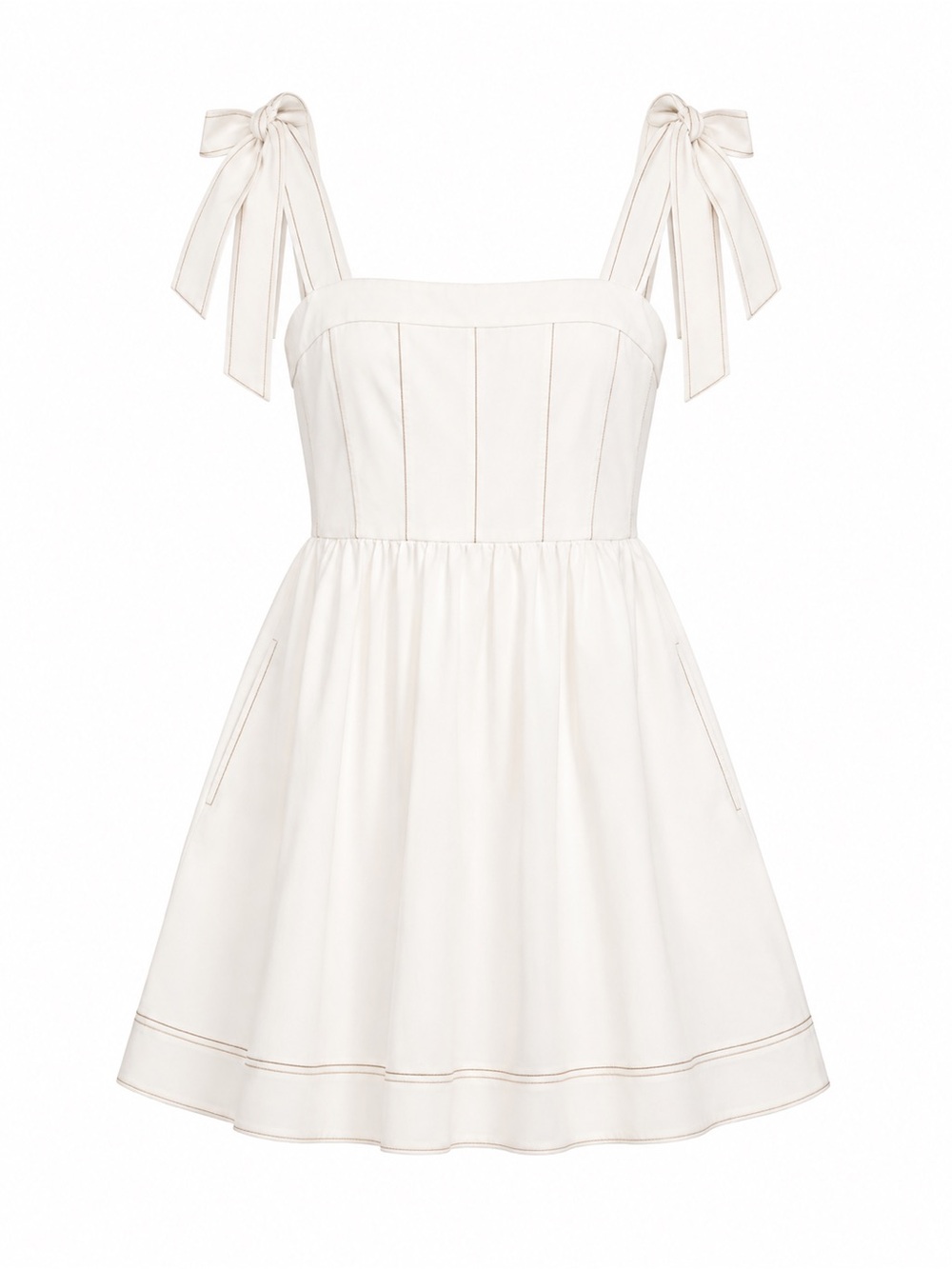 Sleeveless Bow-Shoulder Mini Dress in White